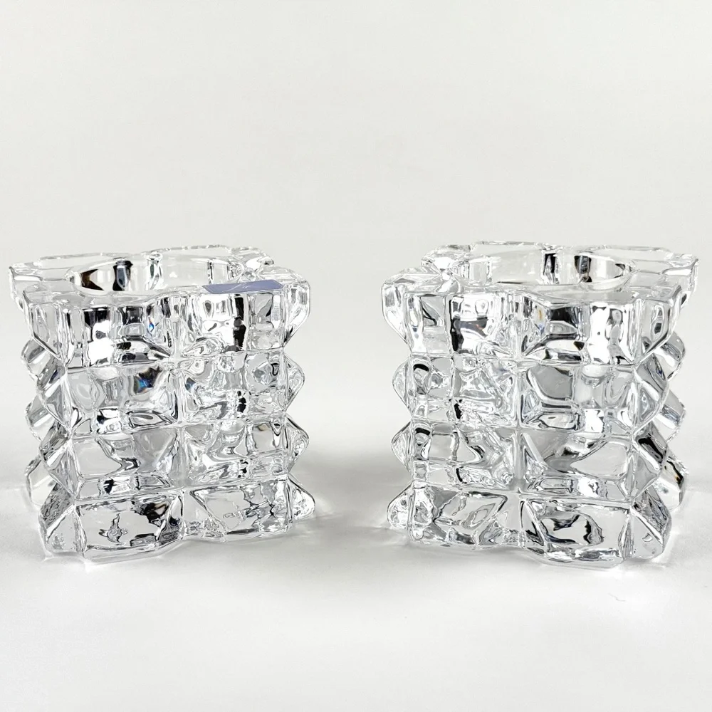 Pair of square glass votive candle holders. 3